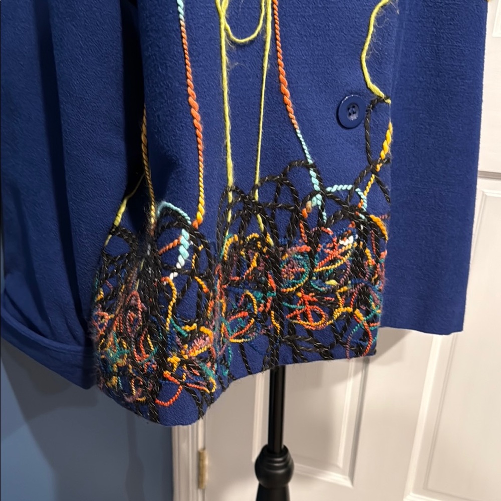 Blue Button-Up Jacket with Colorful Embroidery - Picture 2 of 6